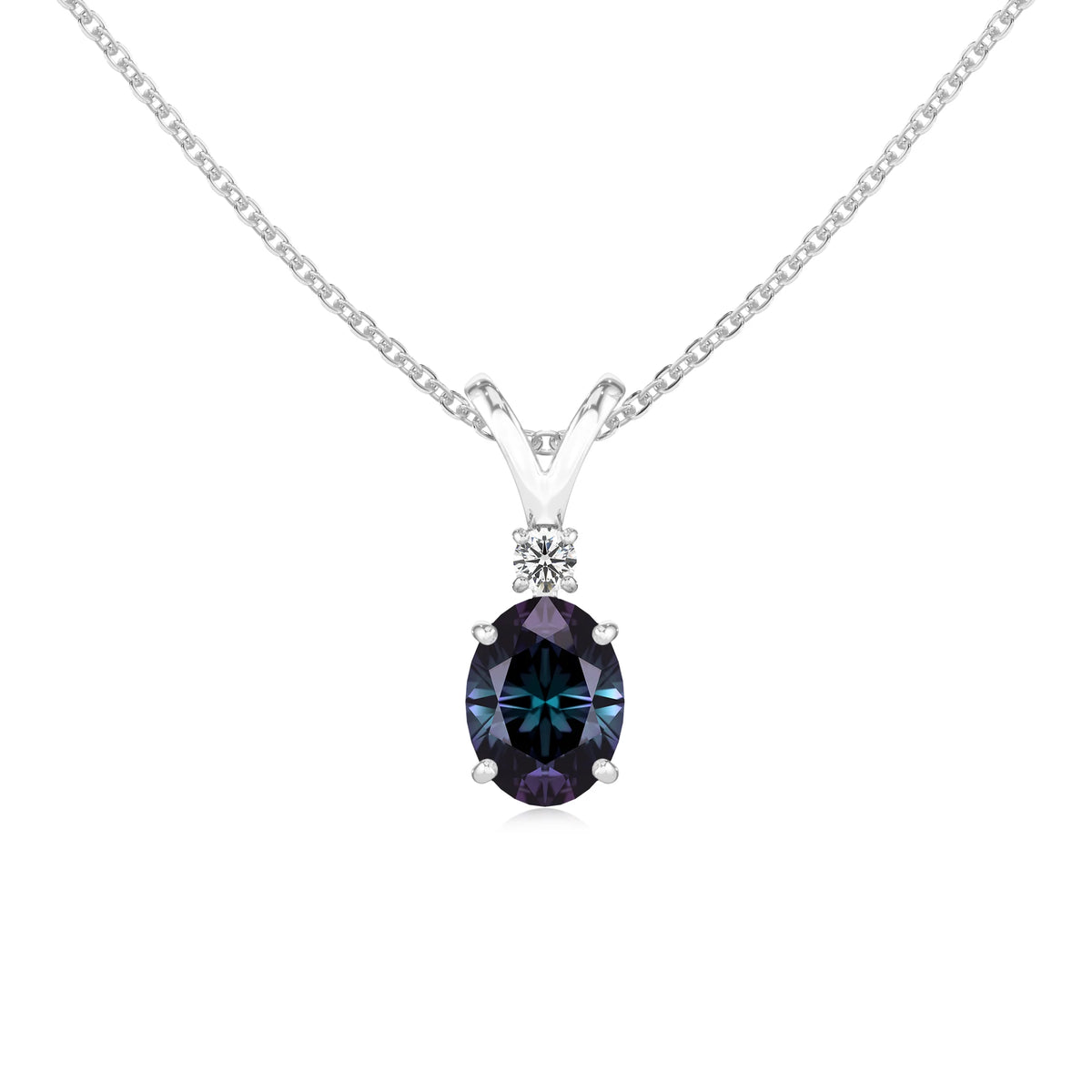 lab grown alexandrite oval solitaire v-bale necklaces in sterling silver 