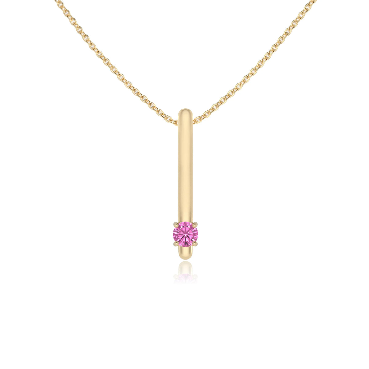 lab grown pink-sapphire round bar necklaces in yellow gold 