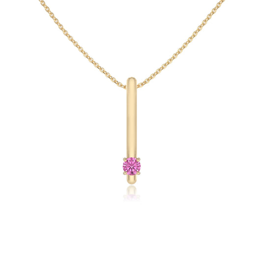 lab grown pink-sapphire round bar necklaces in yellow gold 
