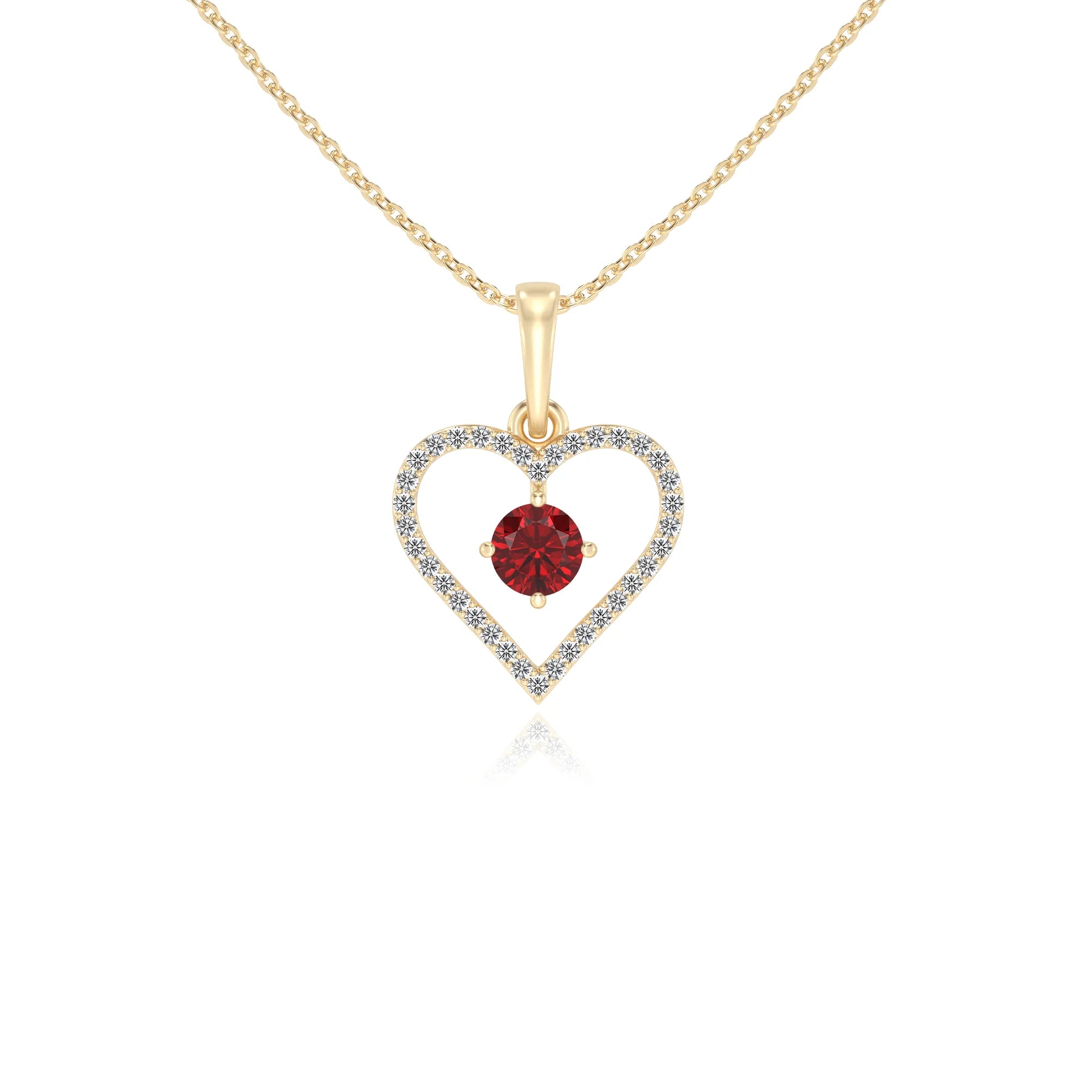 lab grown ruby round infinity necklaces in yellow gold 
