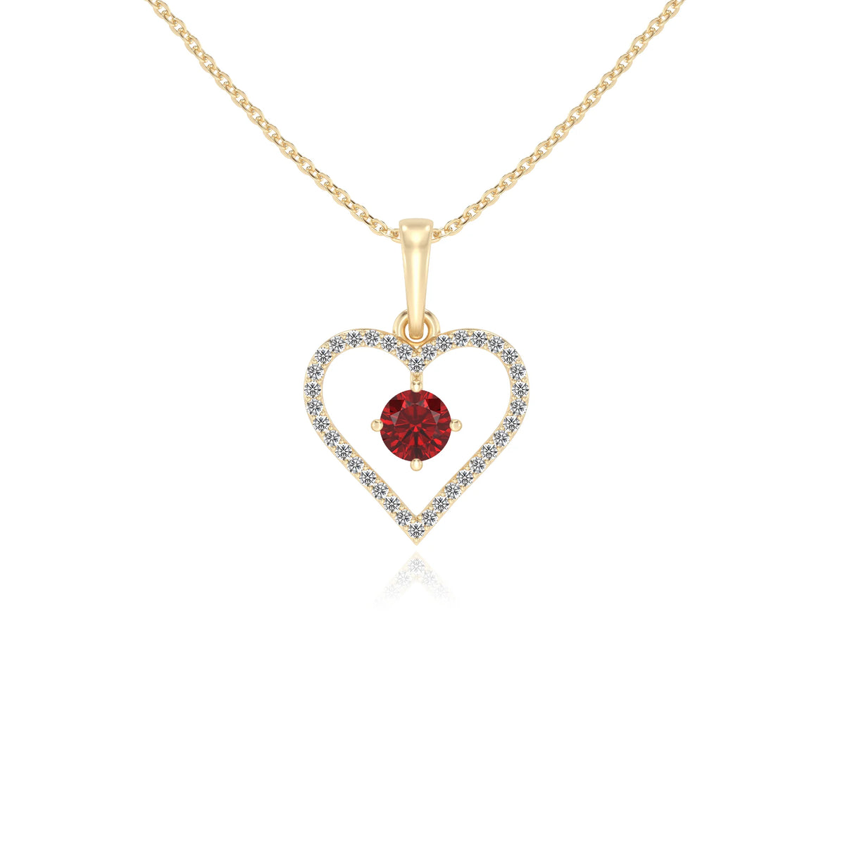 lab grown ruby round infinity necklaces in yellow gold 