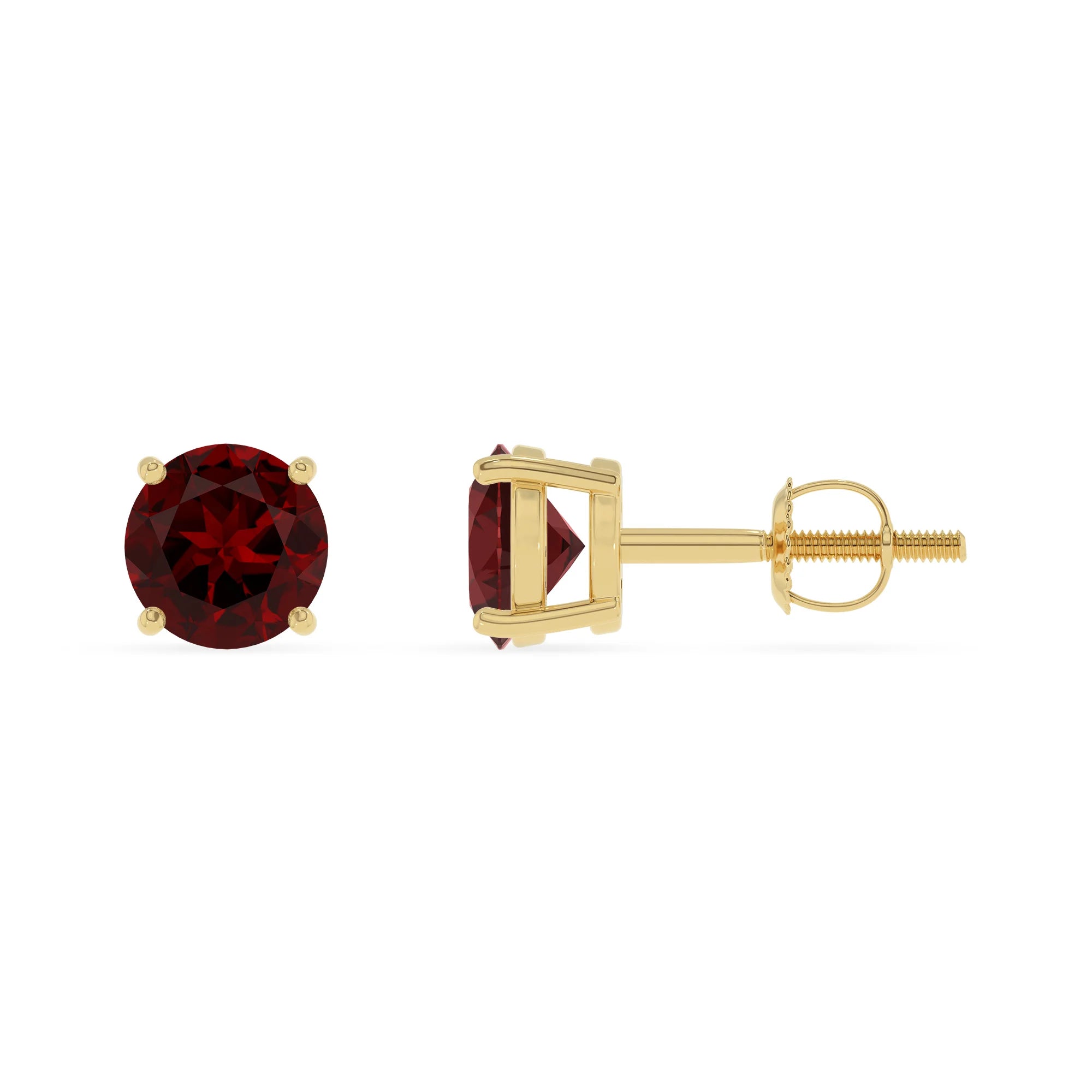 natural garnet round stud earrings in yellow gold 
