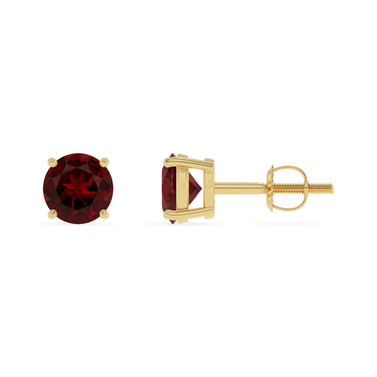 natural garnet round stud earrings in yellow gold 