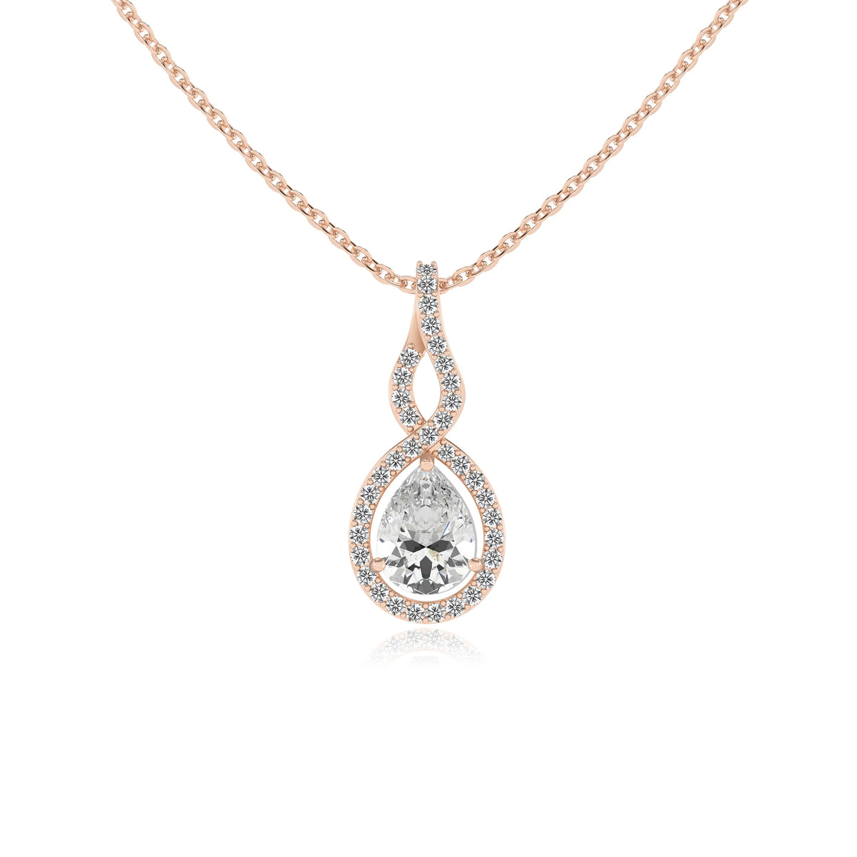 lab grown moissanite pear necklaces in rose gold 