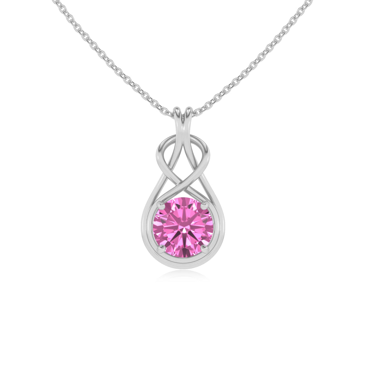 lab grown pink-sapphire round solitaire necklaces in platinum 