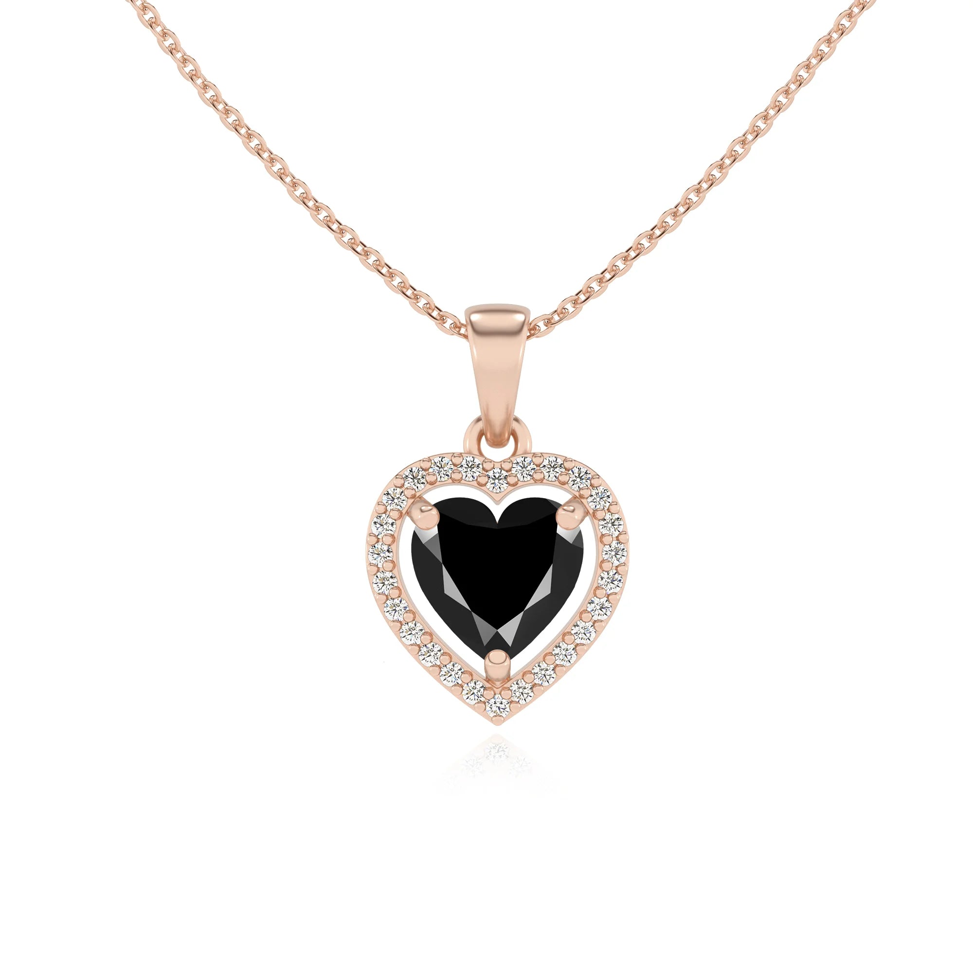 natural black-onyx heart solitaire necklaces in rose gold 