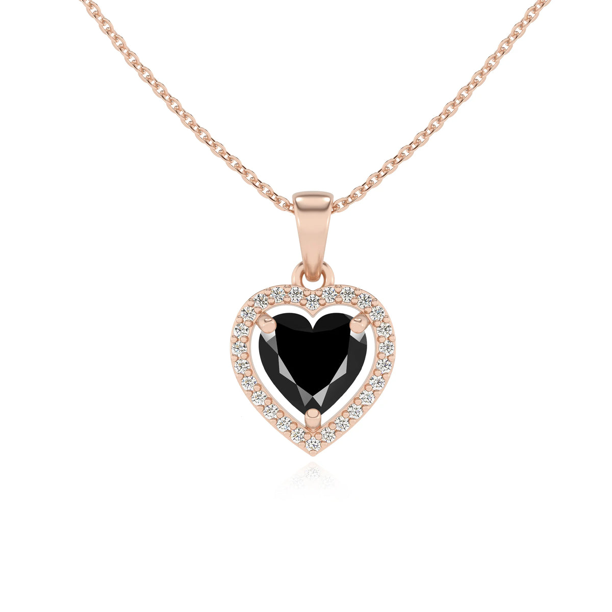 natural black-onyx heart solitaire necklaces in rose gold 