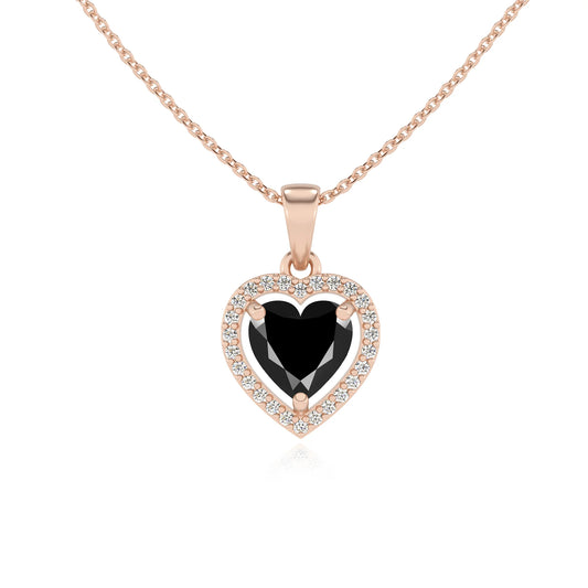 natural black-onyx heart solitaire necklaces in rose gold 