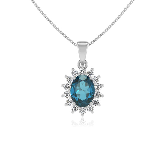 natural london-blue-topaz oval halo necklaces in platinum 