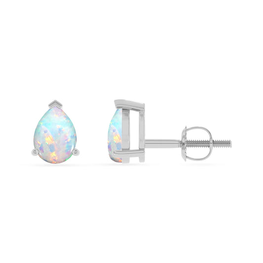 lab grown opal pear stud earrings in white gold 