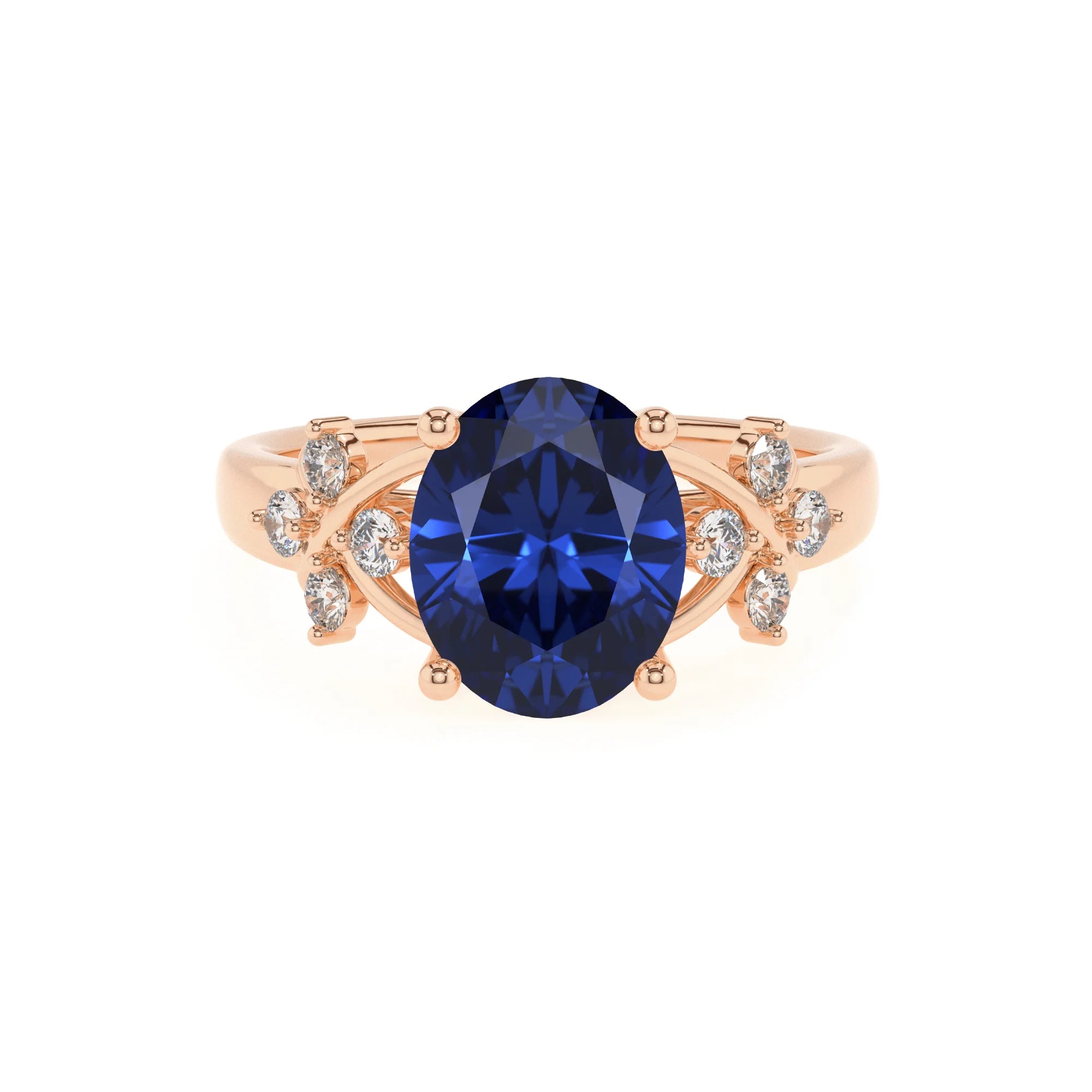 lab grown blue-sapphire oval solitaire rings in rose gold 