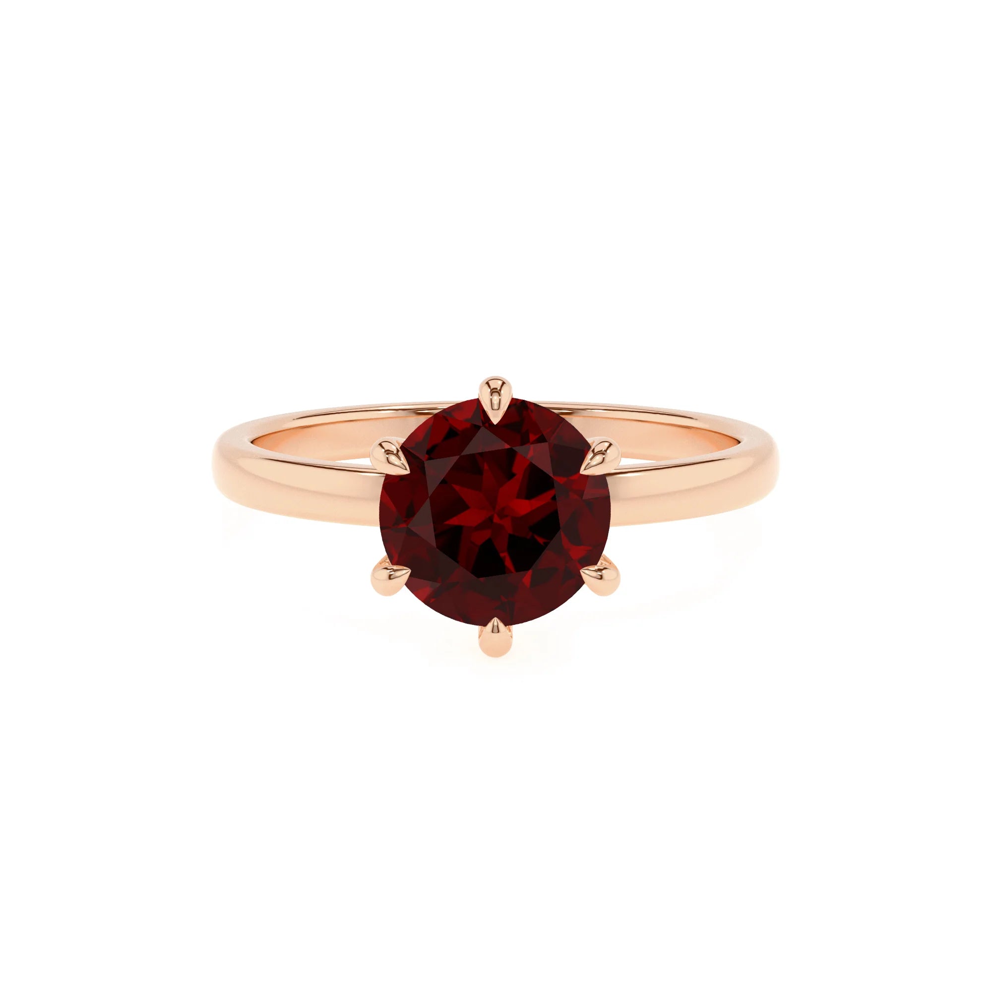 natural garnet round solitaire rings in rose gold 