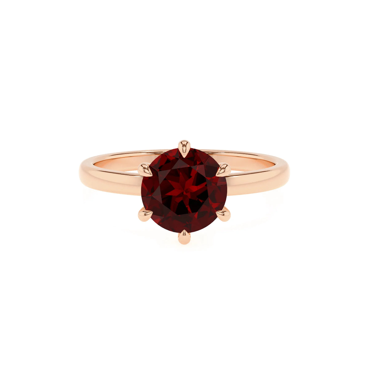natural garnet round solitaire rings in rose gold 