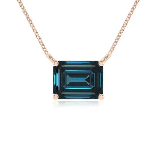 natural london-blue-topaz emerald cut solitaire necklaces in rose gold 