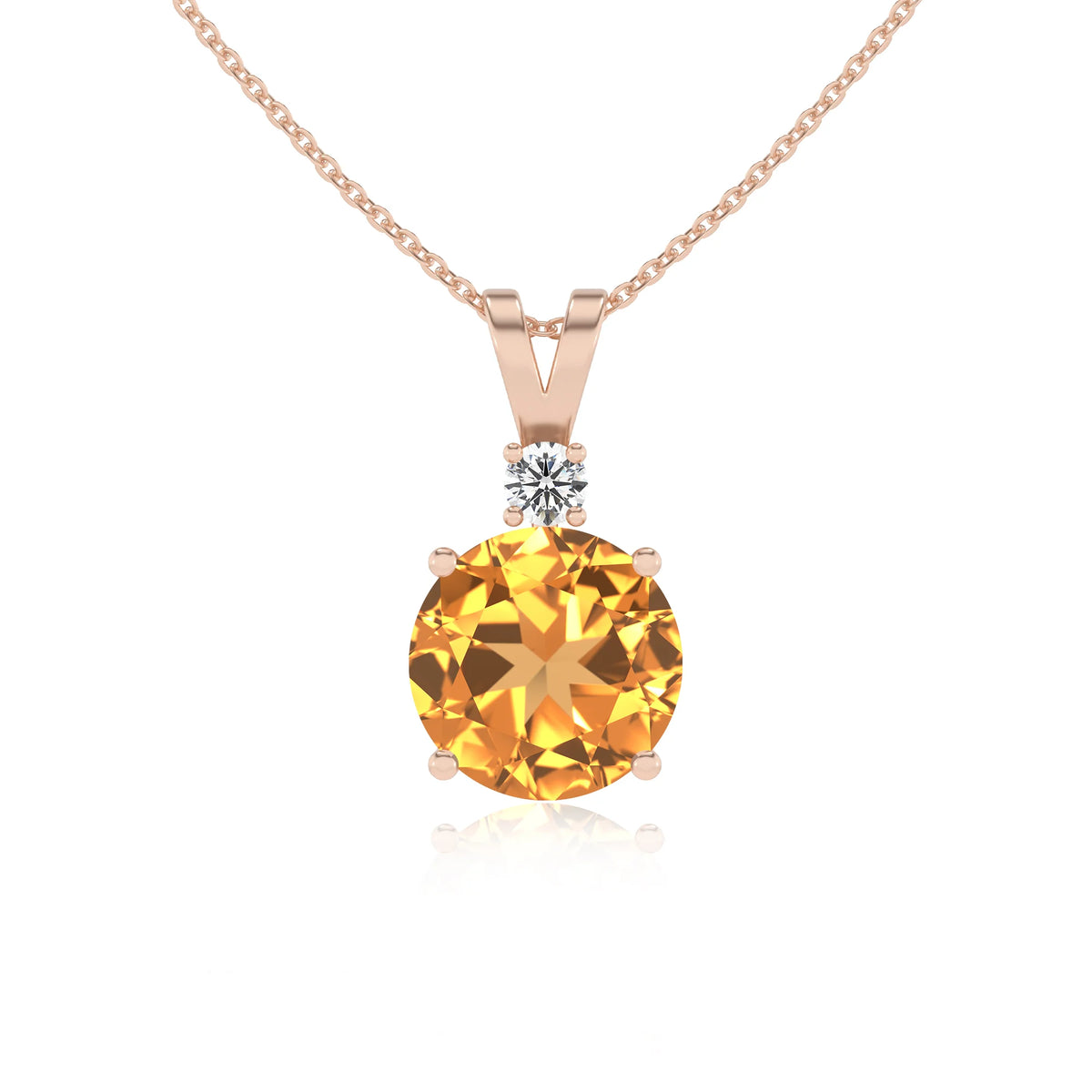 lab grown citrine round solitaire v-bale necklaces in rose gold 