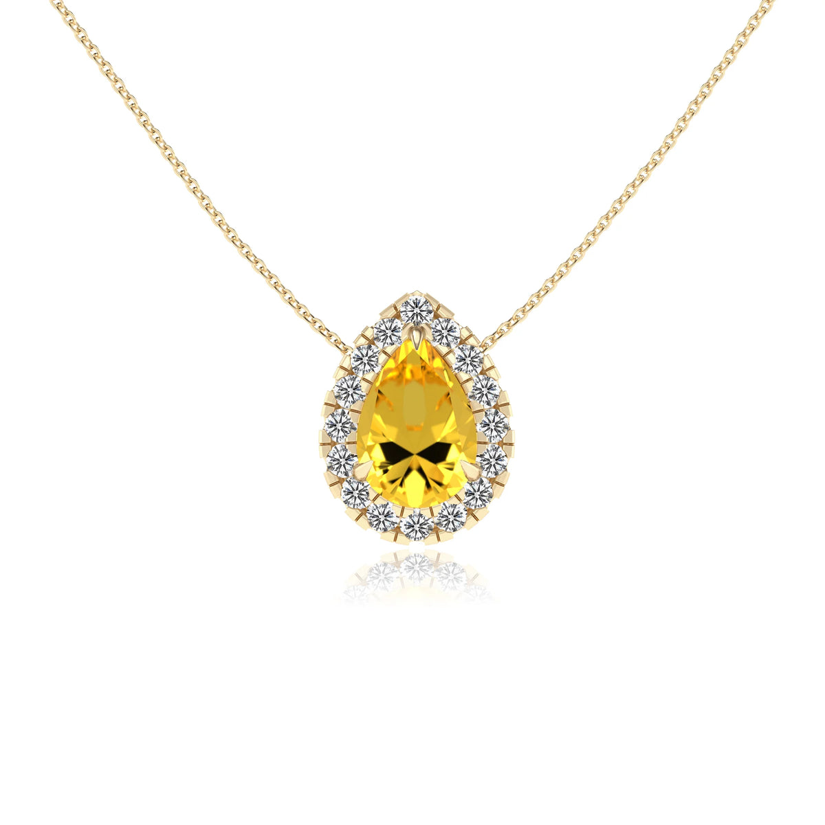 lab grown yellow sapphire pear solitaire necklaces in yellow gold 