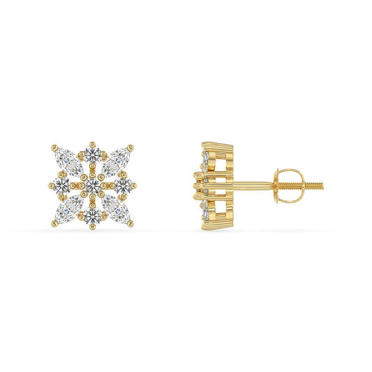 lab grown moissanite marquise stud earrings in yellow gold 