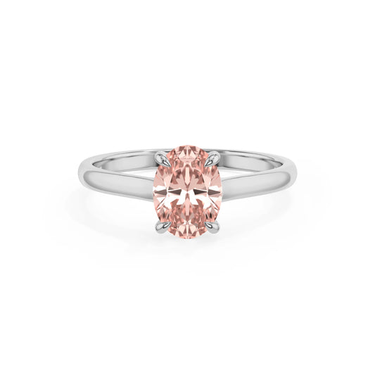 lab grown morganite oval solitaire rings in white gold 