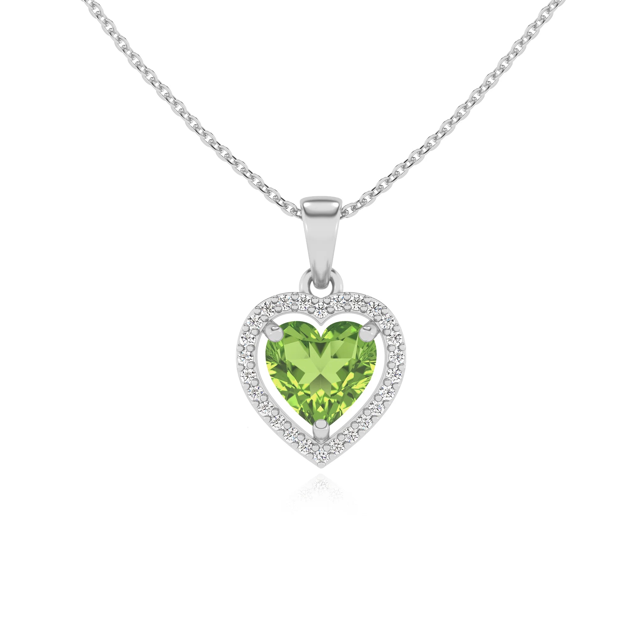 natural peridot heart solitaire necklaces in white gold 