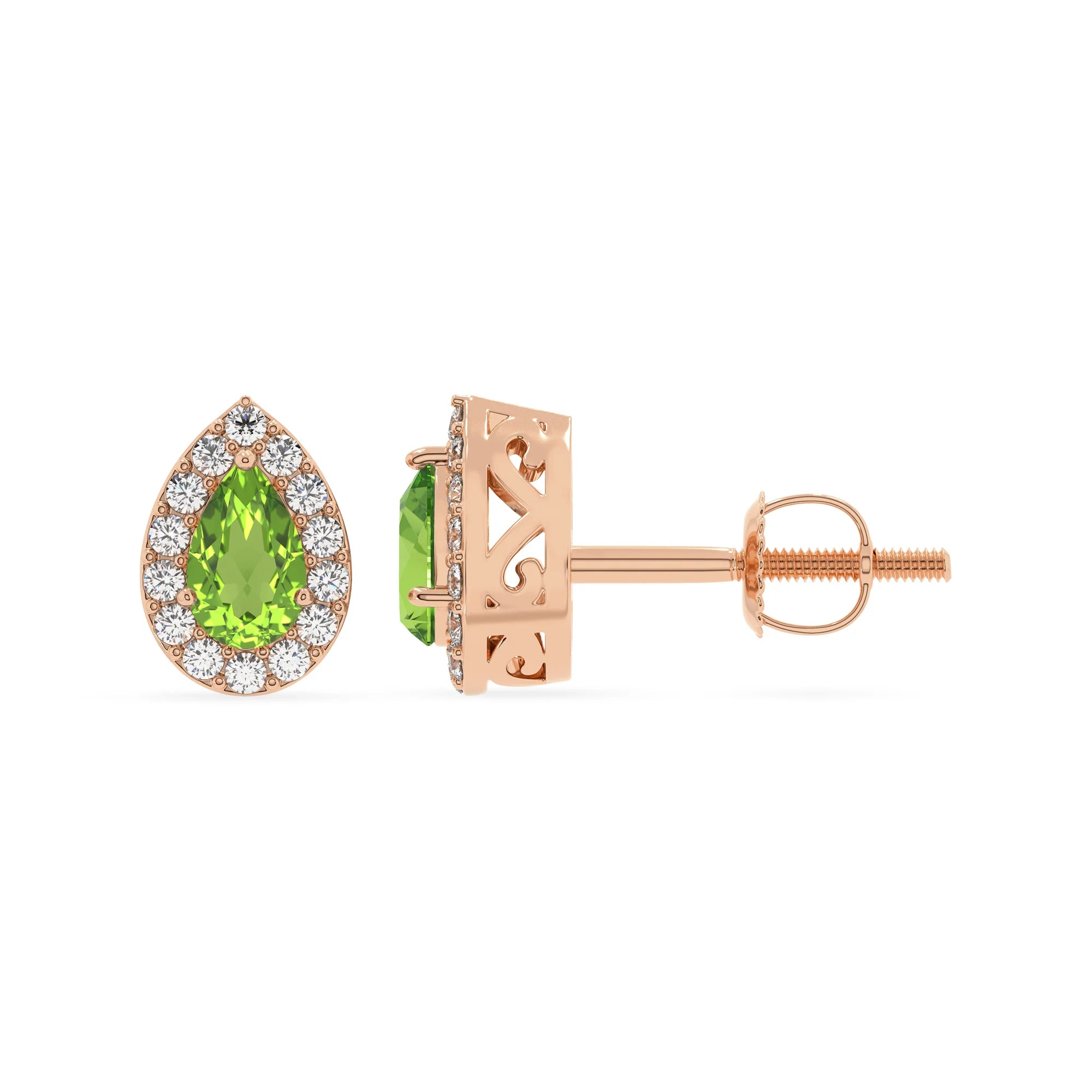 natural peridot pear stud earrings in rose gold 