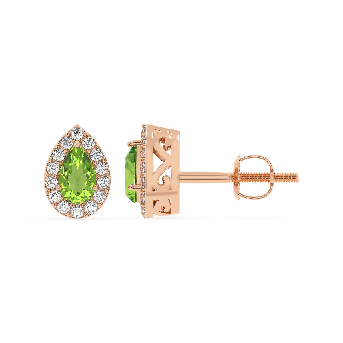 natural peridot pear stud earrings in rose gold 