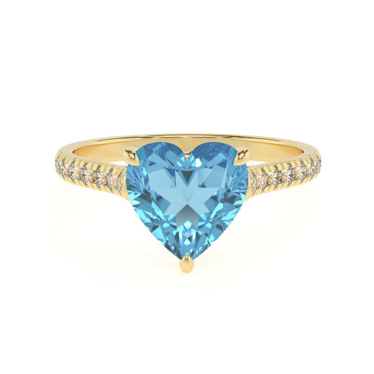 natural swiss-blue-topaz heart half eternity solitaire engagement rings in yellow gold 