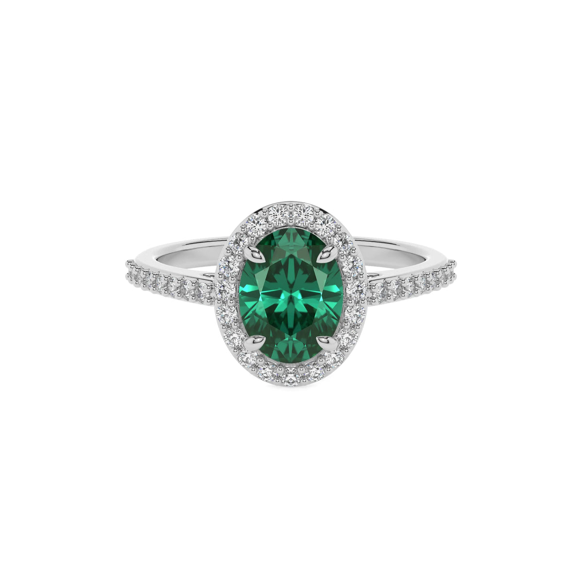 lab grown emerald oval solitaire rings in sterling silver 