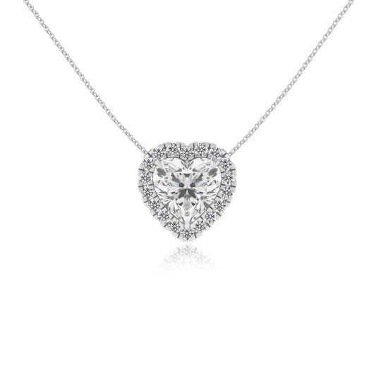lab grown moissanite heart solitaire necklaces in white gold 
