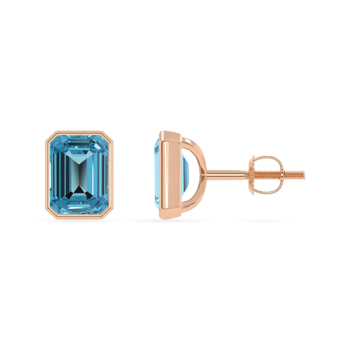 Natural Swiss Blue Topaz Emerald-Cut Solitaire Stud Earrings