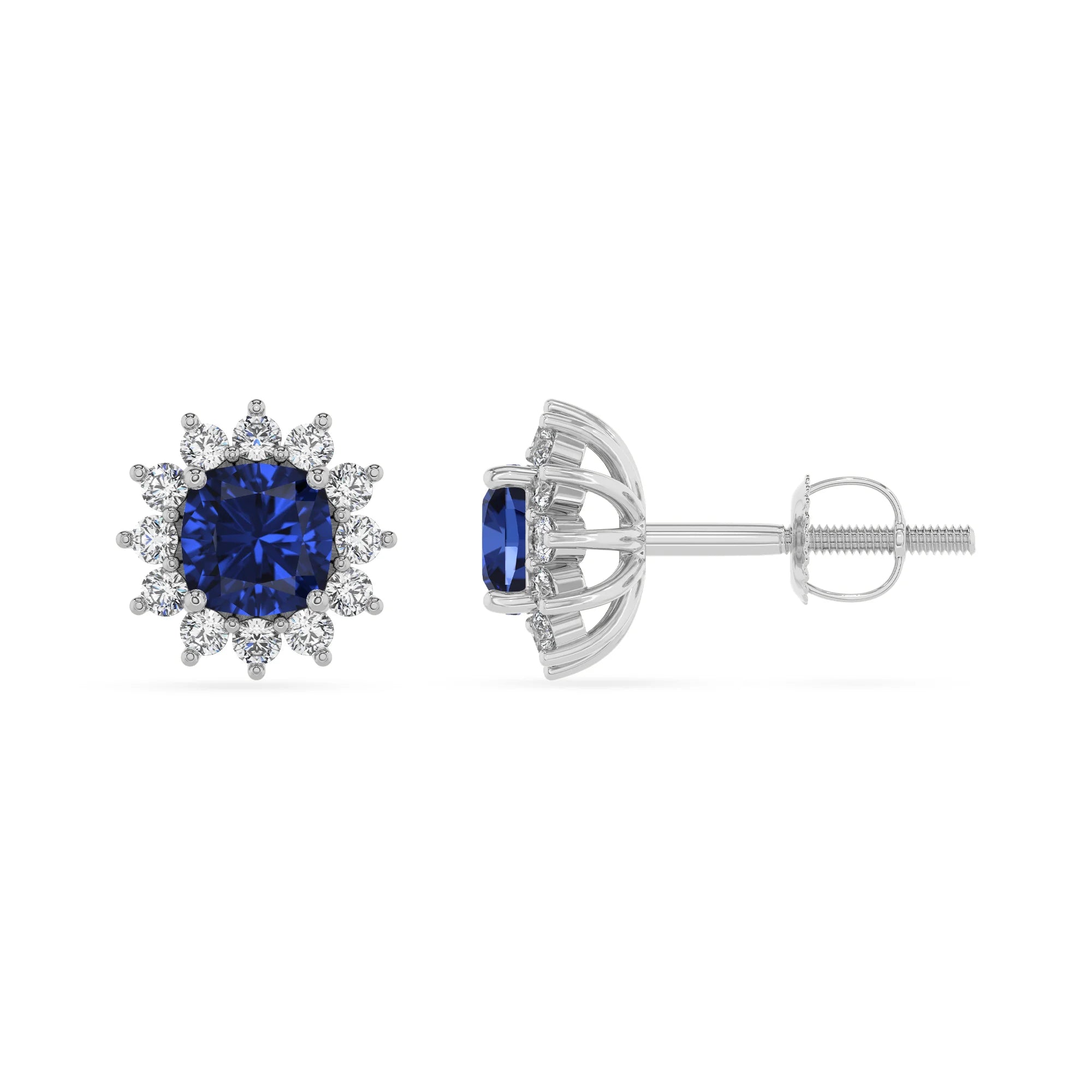 lab grown blue sapphire cushion stud earrings in sterling silver 