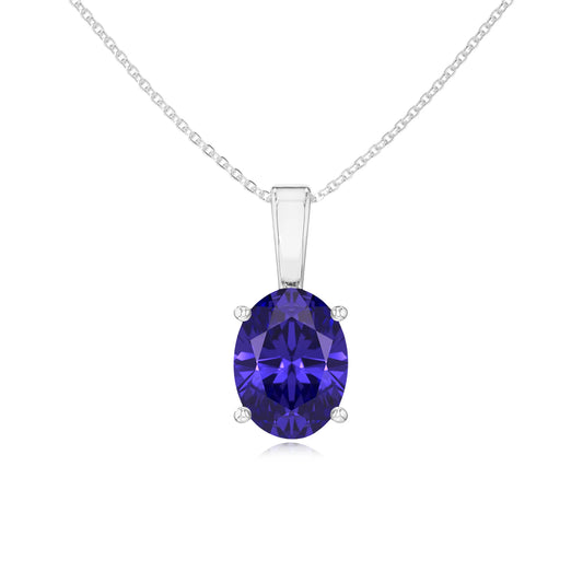 lab grown tanzanite oval solitaire necklaces in sterling silver 