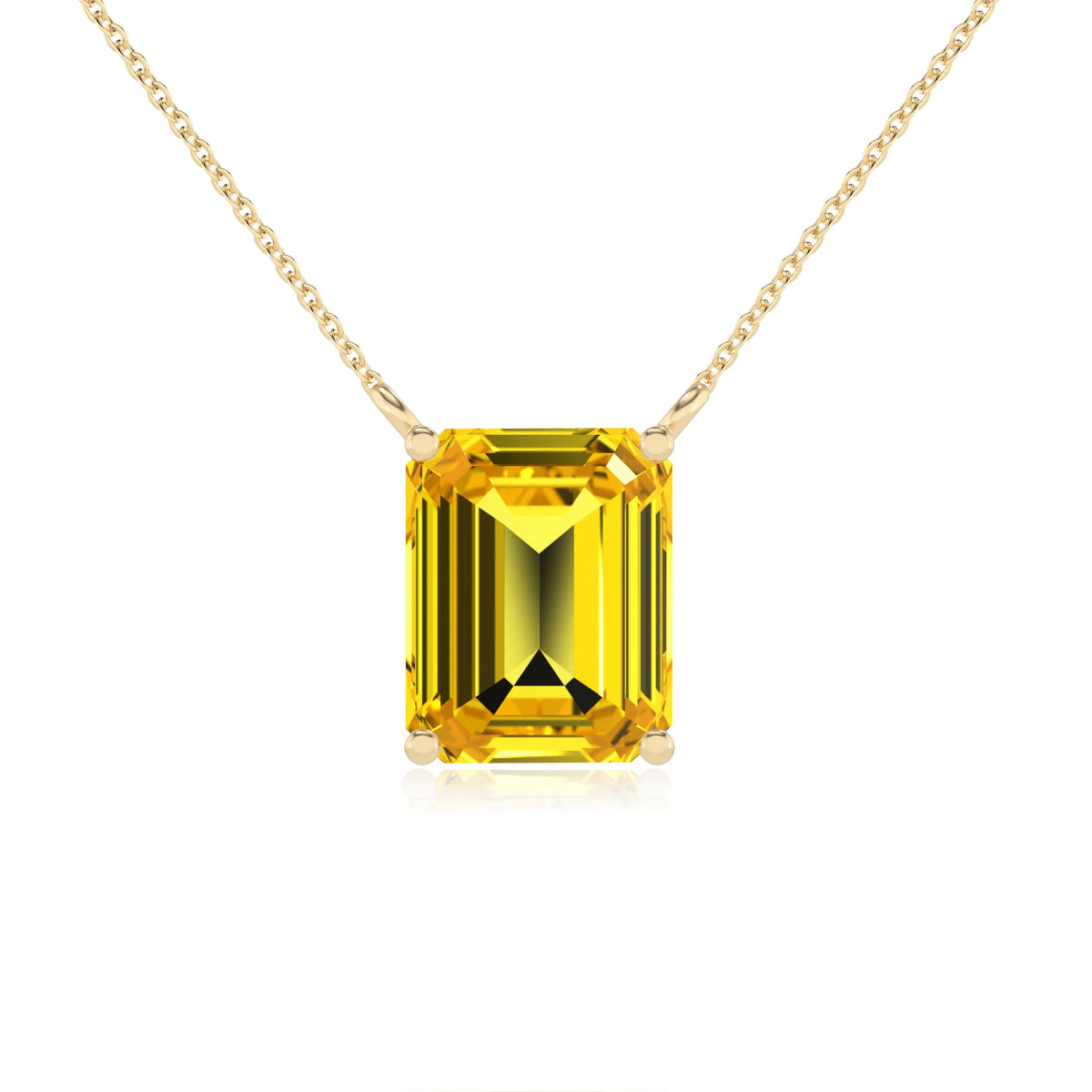 lab grown yellow-sapphire emerald cut solitaire necklaces in yellow gold 