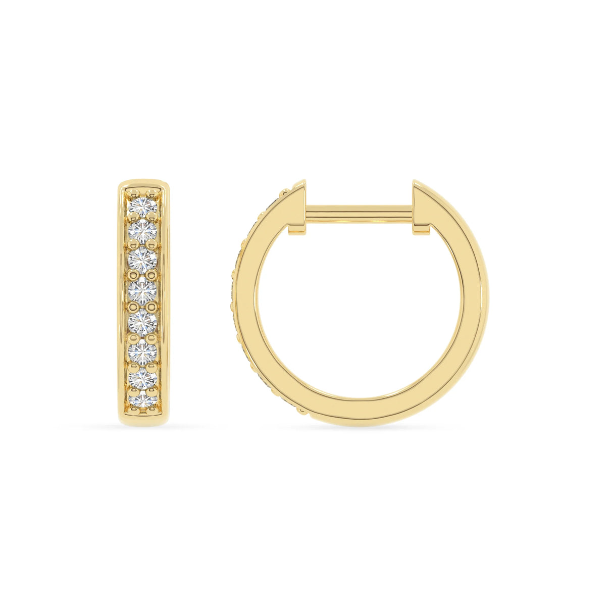 lab grown moissanite round hoop earrings in yellow gold 
