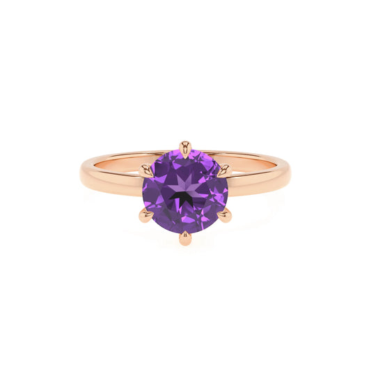 lab grown amethyst round solitaire rings in rose gold 