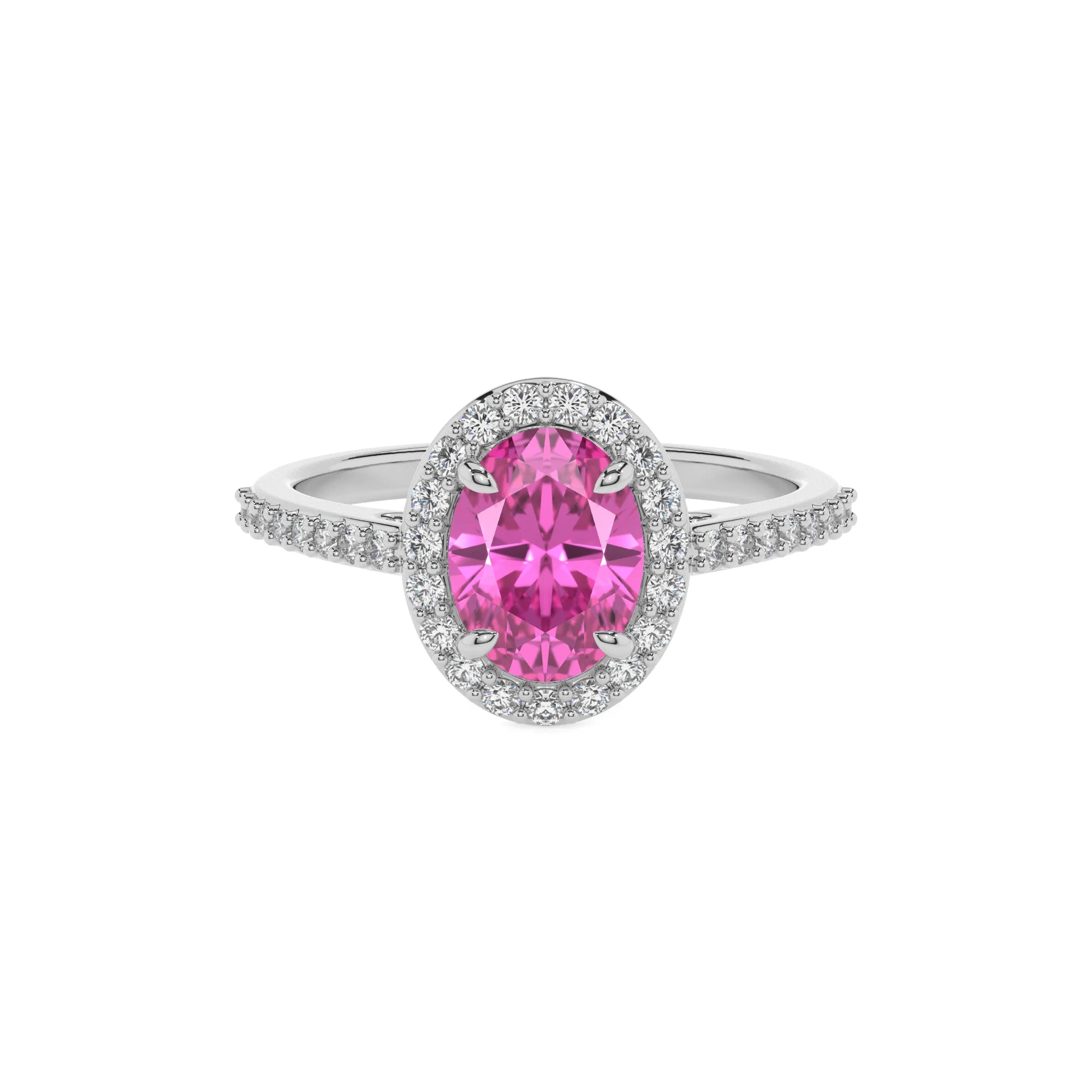 lab grown pink-sapphire oval solitaire rings in platinum 