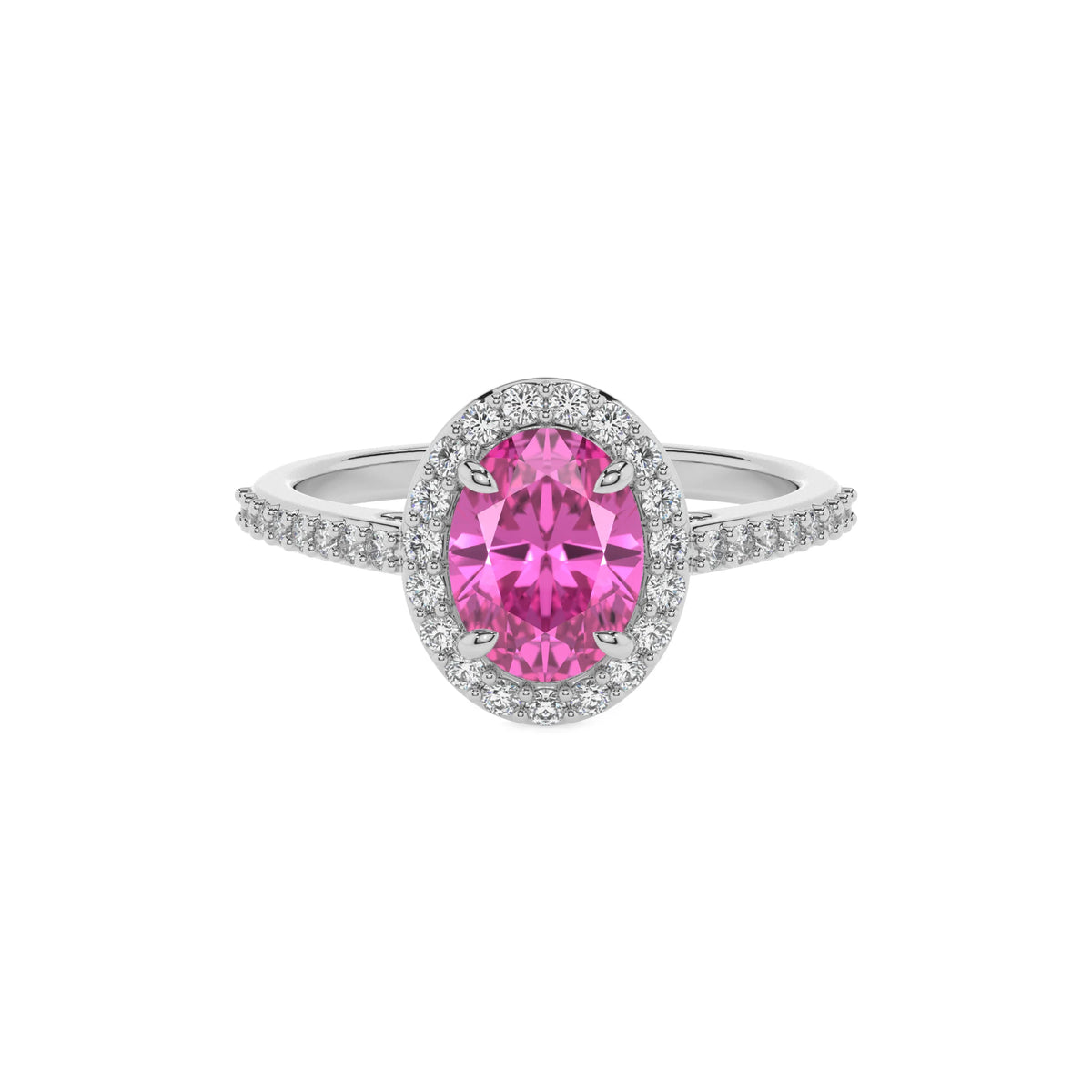 lab grown pink-sapphire oval solitaire rings in platinum 