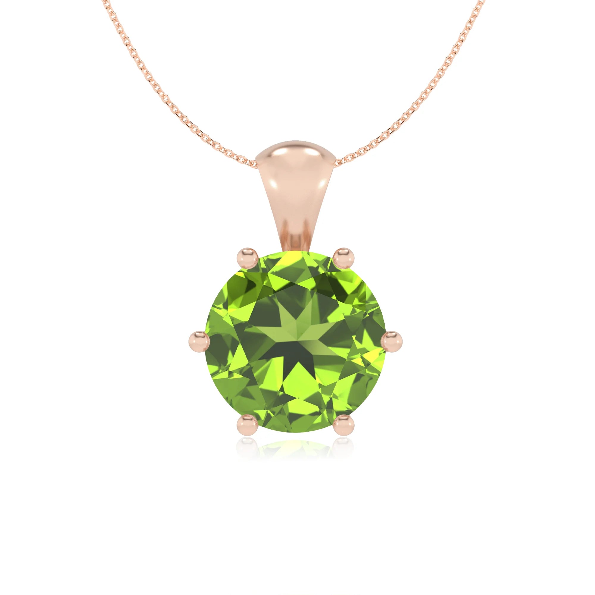 natural peridot round solitaire necklaces in rose gold 