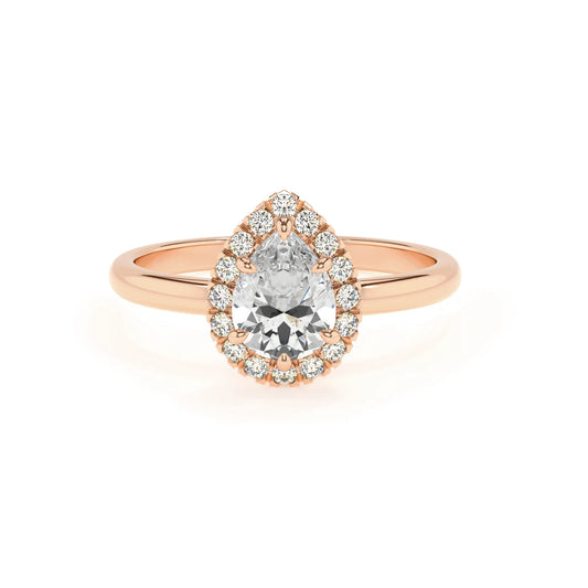 lab grown moissanite pear solitaire rings in rose gold 