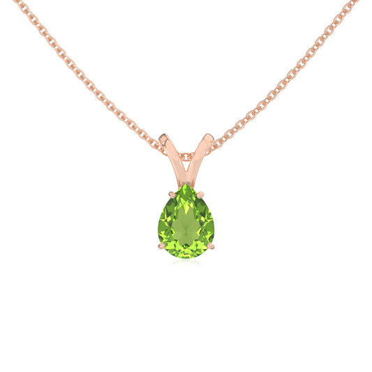 natural peridot pear solitaire v-bale necklaces in rose gold 