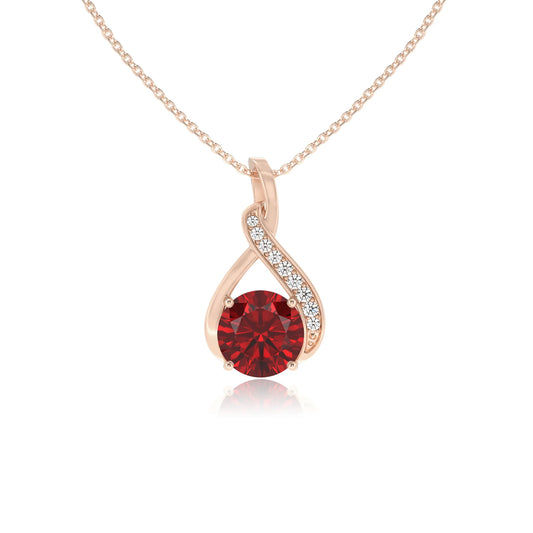 lab grown ruby round solitaire necklaces in rose gold 