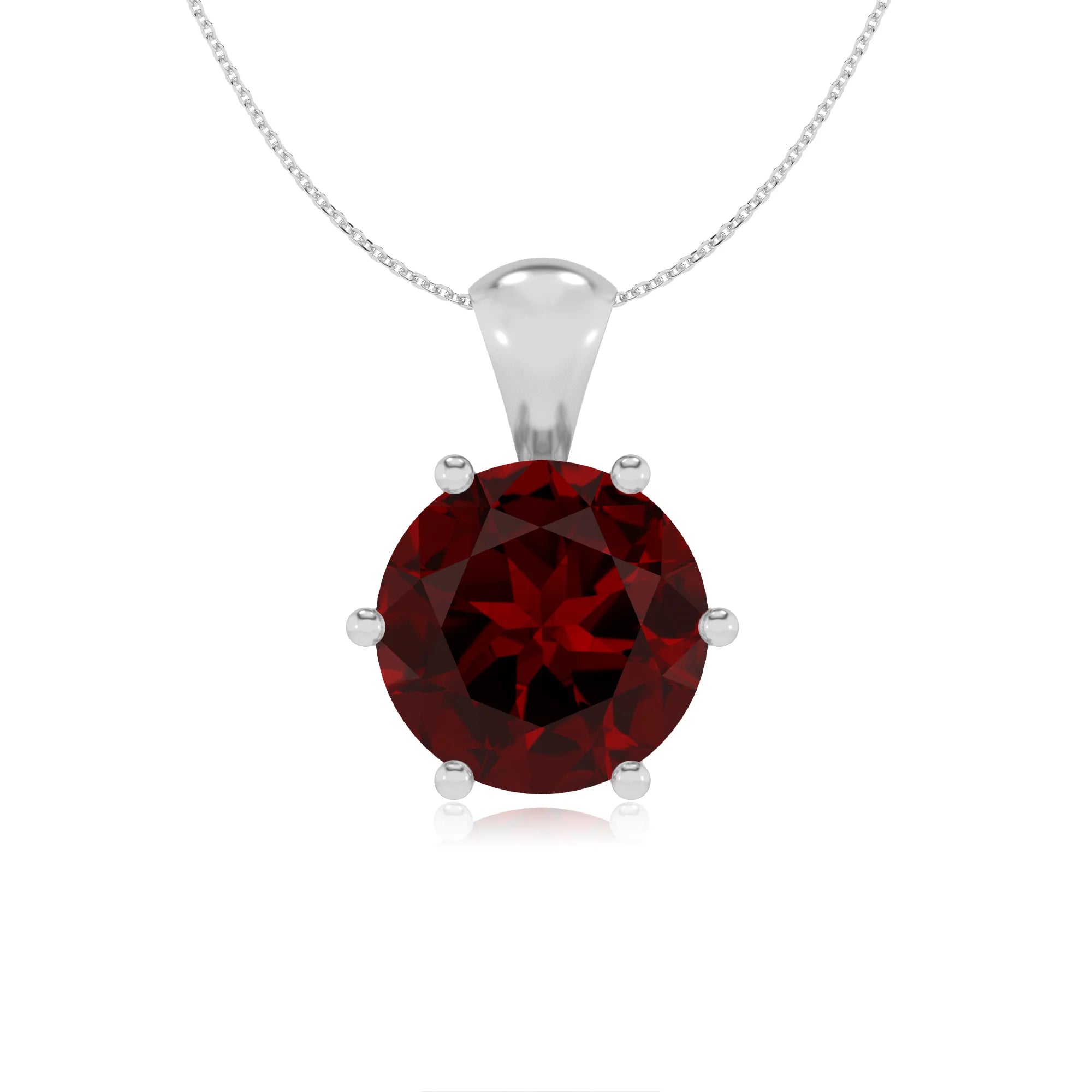natural garnet round solitaire necklaces in white gold 