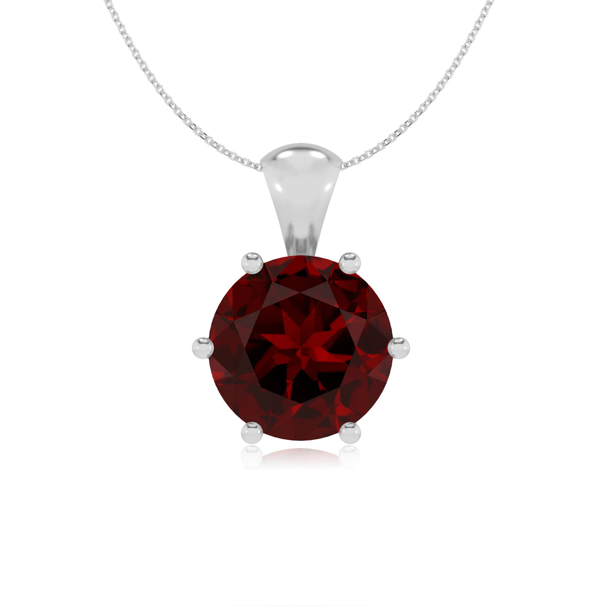 natural garnet round solitaire necklaces in white gold 
