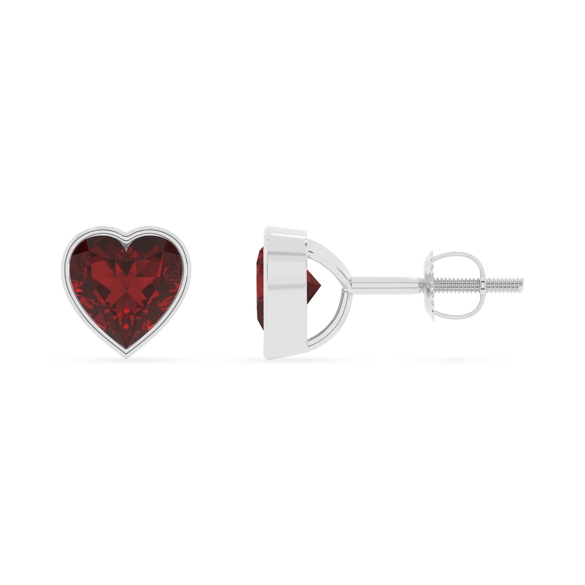natural garnet emerald cut stud earrings in sterling silver 