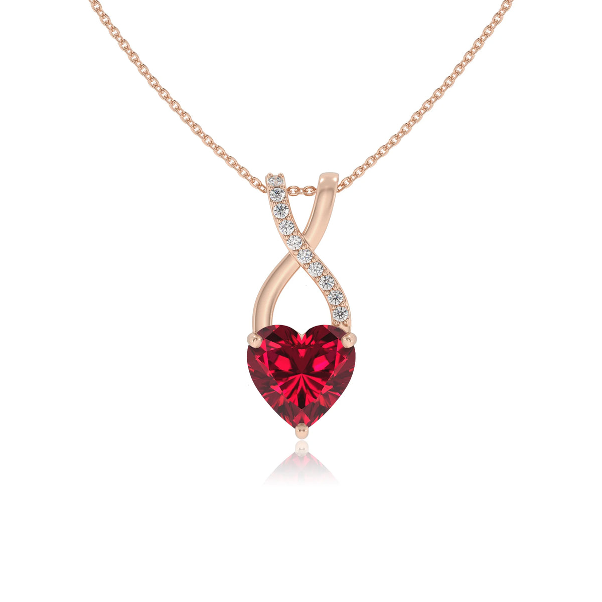 lab grown ruby heart solitaire necklaces in rose gold 