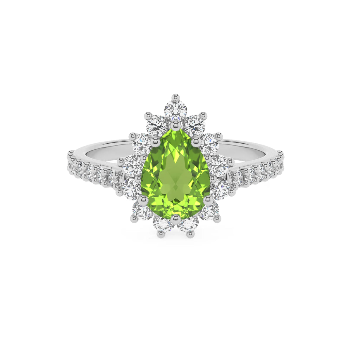 natural peridot pear solitaire rings in platinum 