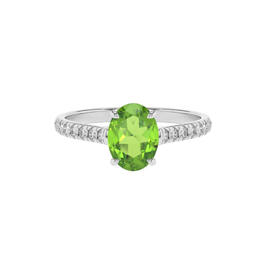 natural peridot oval half eternity solitaire engagement rings in platinum 