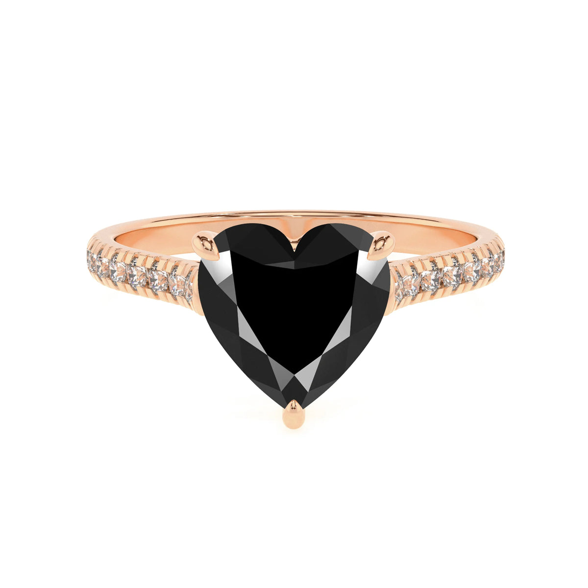 natural black-onyx heart half eternity solitaire engagement rings in rose gold 