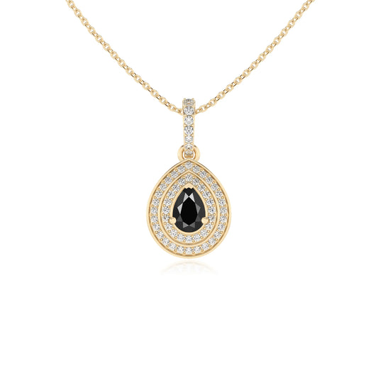 natural black-onyx pear halo necklaces in yellow gold 