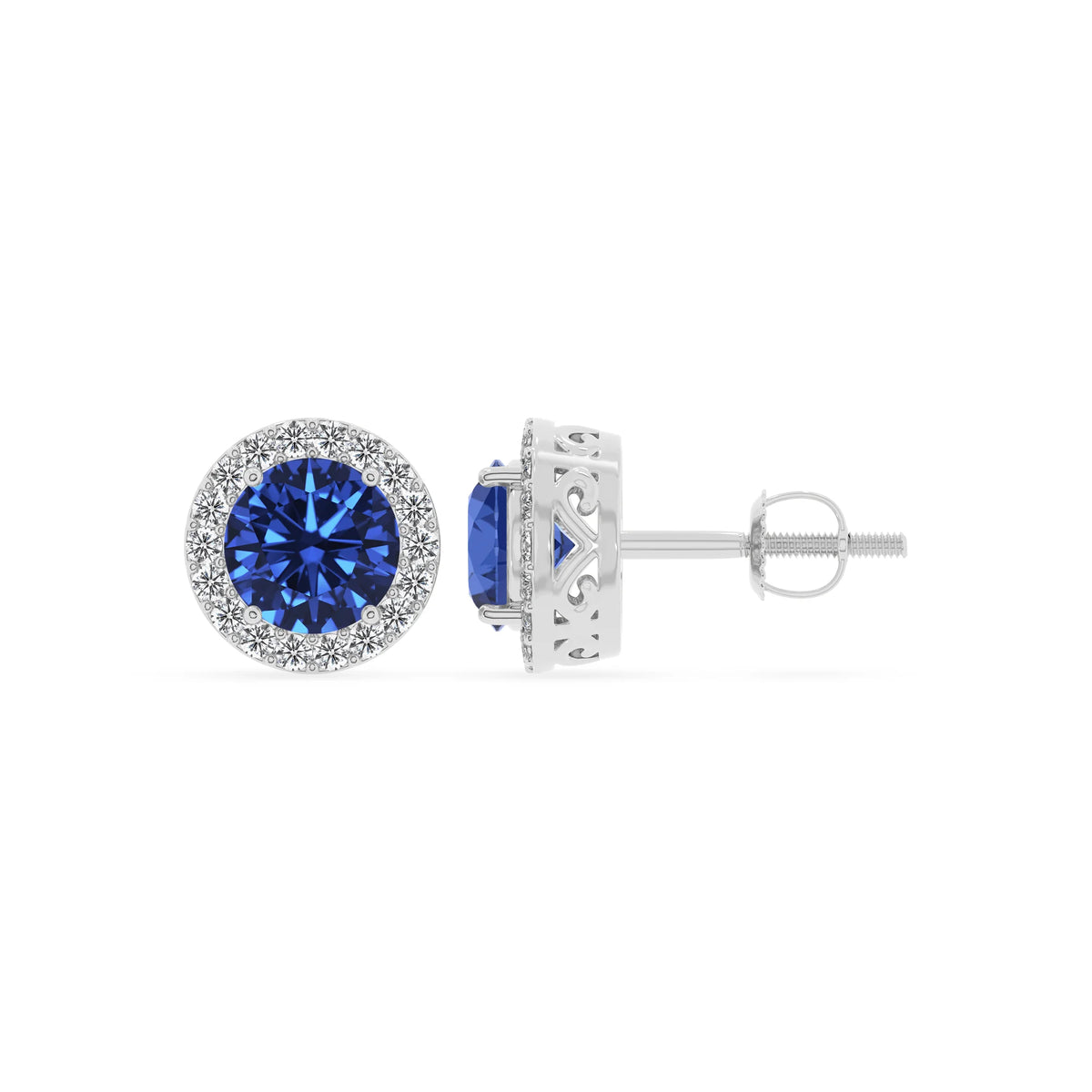 lab grown blue sapphire round stud earrings in white gold 