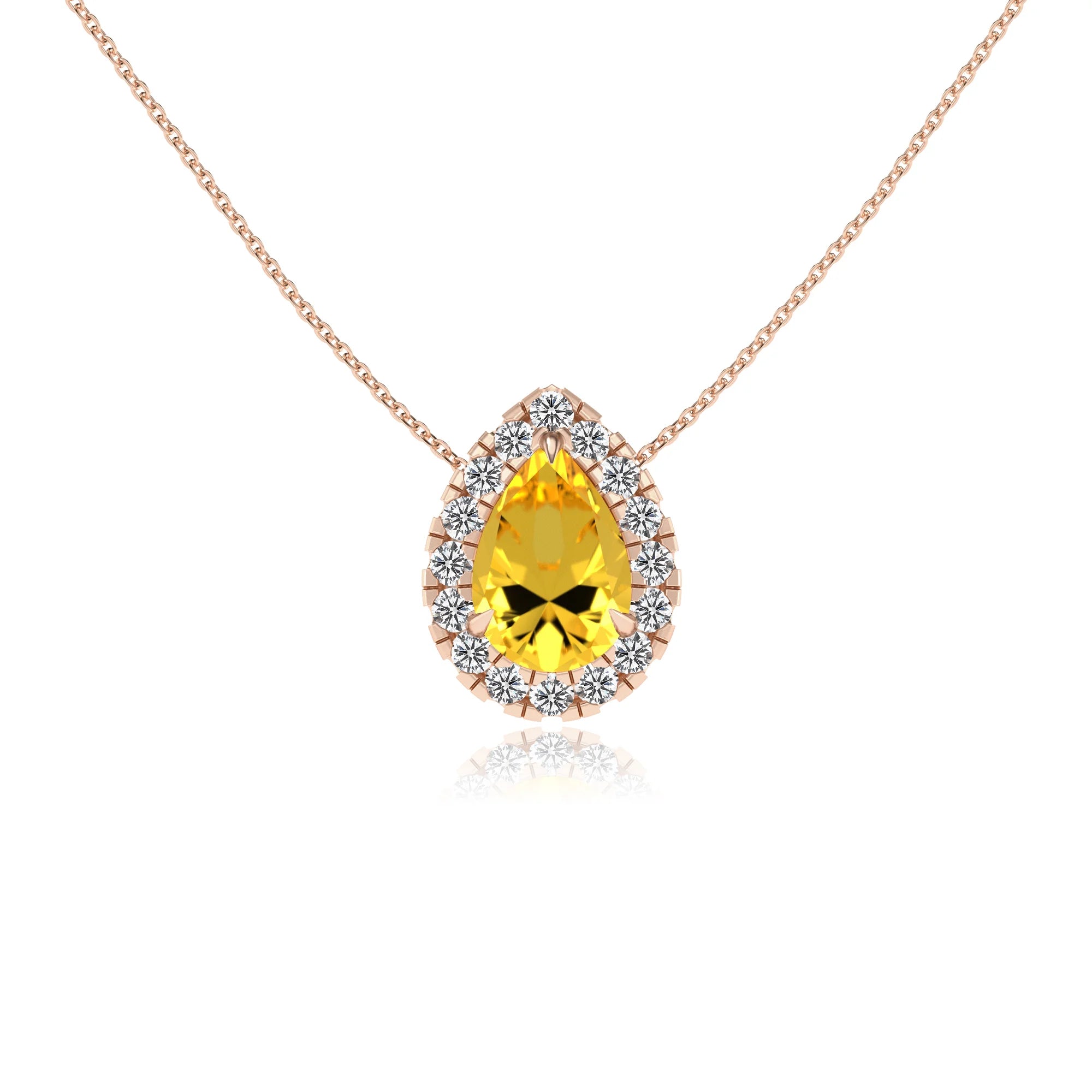 lab grown yellow sapphire pear solitaire necklaces in rose gold 